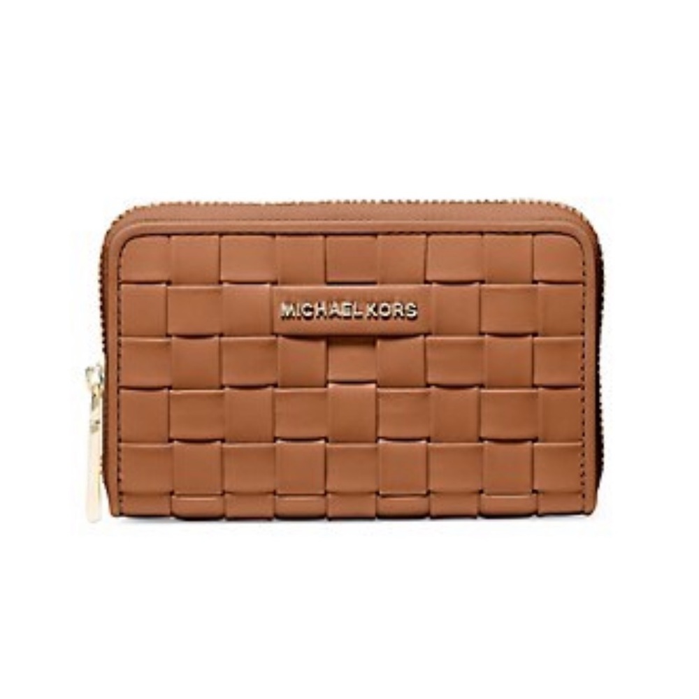BRAND NEW Michael Kors, Small Jet Set Woven Leather Card Case, Luggage